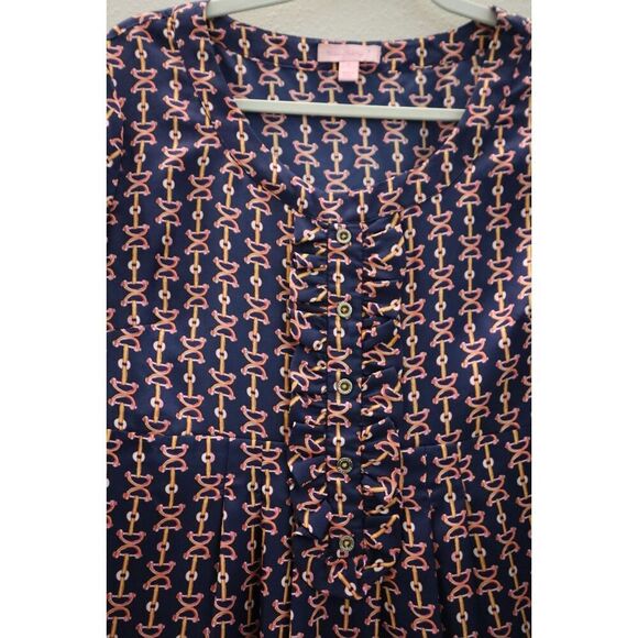 Lilly Pulitzer Women Sz 8 Navy Abelina Lil Bit Print Silk Fit & Flare Dress - Picture 5 of 12